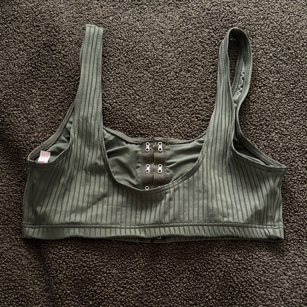 Olive Green Ribbed Bra - Picture 2 of 3